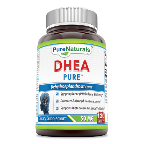 Pure Naturals DHEA 50mg Per Serving 120 Tablets Supplement | 50mg Per Pill | Non-GMO | Gluten Free |