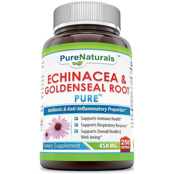 Pure Naturals Echinacea & Goldenseal Root 450 Mg 120 Capsules- Supports Immune Health* Supports Respiratory Response* Supports Overall Health & Well-Being*