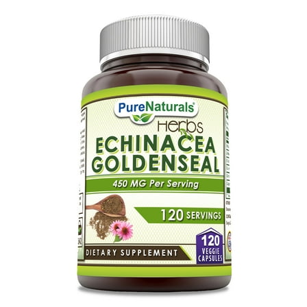 Pure Naturals Echinacea & Goldenseal Root 450 Mg  Per Serving 120 Veggie Capsules Supplement | Non-GMO | Gluten Free | Made in USA