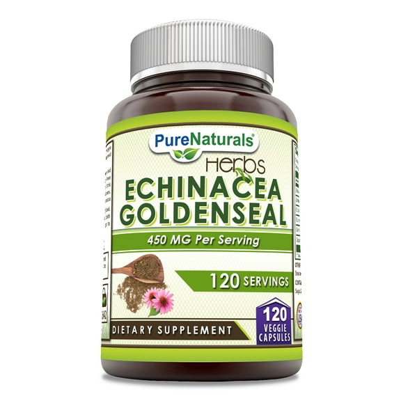 Pure Naturals Echinacea & Goldenseal Root 450 Mg  Per Serving 120 Veggie Capsules Supplement | Non-GMO | Gluten Free | Made in USA