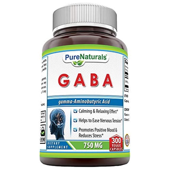 Pure Naturals GABA 750 Mg per Serving 300 Veggie Capsules Supplement | Gamma Aminobutyric Acid | Non-GMO | Gluten-Free | Ideal for Vegetarians