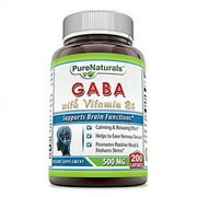 Pure Naturals GABA (Gamma Aminobutyric Acid) with Vitamin B6 500mg 200 Capsules Supplement | Non-GMO | Gluten Free | Made in USA