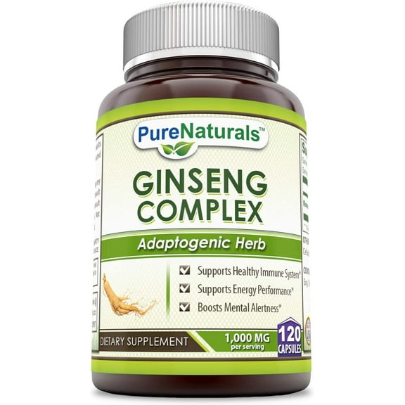 Pure Naturals Ginseng Complex 1000mg of 4:1 Korean Ginseng Extract, 120 Capsules Supplement | Non-GMO | Gluten Free |