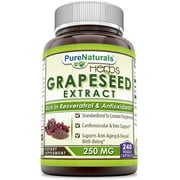 Pure Naturals Grapeseed Extract 250mg Per Serving 240 Veggie Capsules Supplement | Non-GMO | Gluten Free | Made in USA | Suitable for Vegetarians