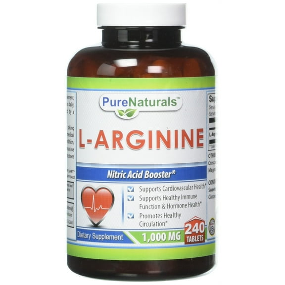 Pure Naturals L-Arginine 1000mg Per Serving 120 Tablets Supplement | Amino Acid Supplement for Women & Men | Non-GMO | Gluten Free