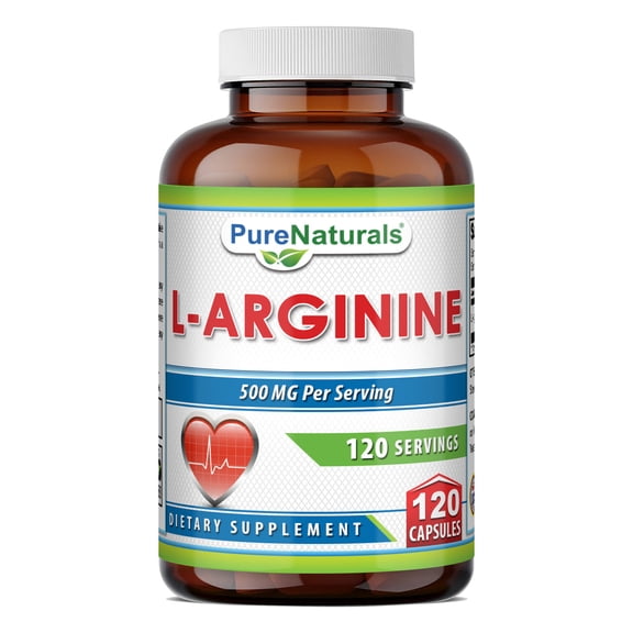 Pure Naturals L-Arginine 500 Mg Per Serving 120 Capsules Supplement | Amino Acid Supplement for Men & Women | Non-GMO | Gluten Free
