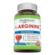 Pure Naturals L-Arginine 500 Mg Per Serving 250 Capsules Supplement | Amino Acid Supplement for Men & Women | Non-GMO | Gluten Free