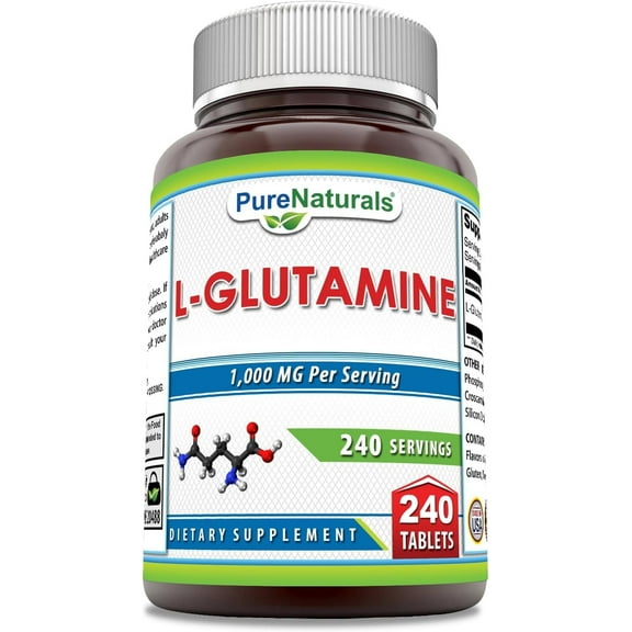 Pure Naturals L-Glutamine 1000 Mg Per Serving 240 Tablets Supplement | Non-GMO | Gluten Free |