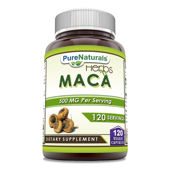 Pure Naturals Maca 500 Mg Per Serving 120 Capsules Supplement | Non-GMO | Gluten Free | Ideal for Vegetarians