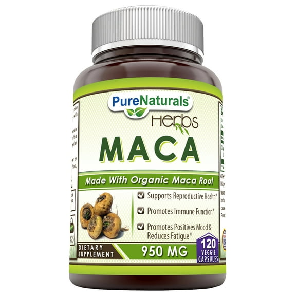 Pure Naturals Maca 950 Mg Per Serving 120 Veggie Capsules Supplement | Non-GMO | Gluten-Free | Made in USA
