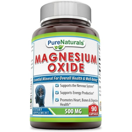 Pure Naturals Magnesium Oxide 500mg Per Serving 90 Capsules Supplement | Non-GMO | Gluten Free |