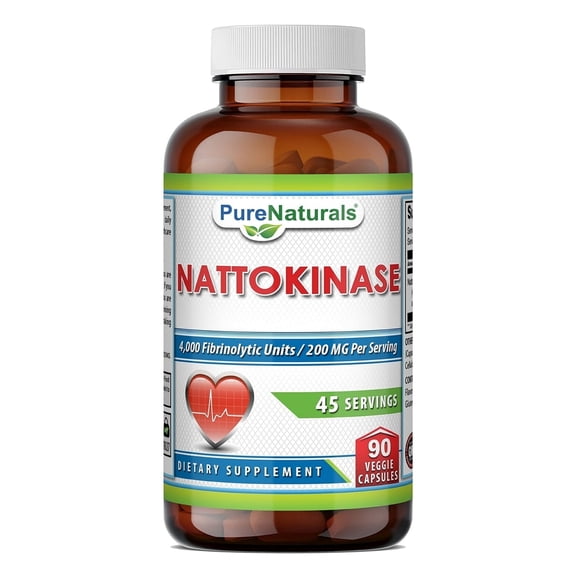 Pure Naturals Nattokinase 200 mg Per Serving 90 Veggie Capsules Supplement | 4000 FU Enzyme Activity | Non-GMO | Gluten Free | Ideal for Vegetarians