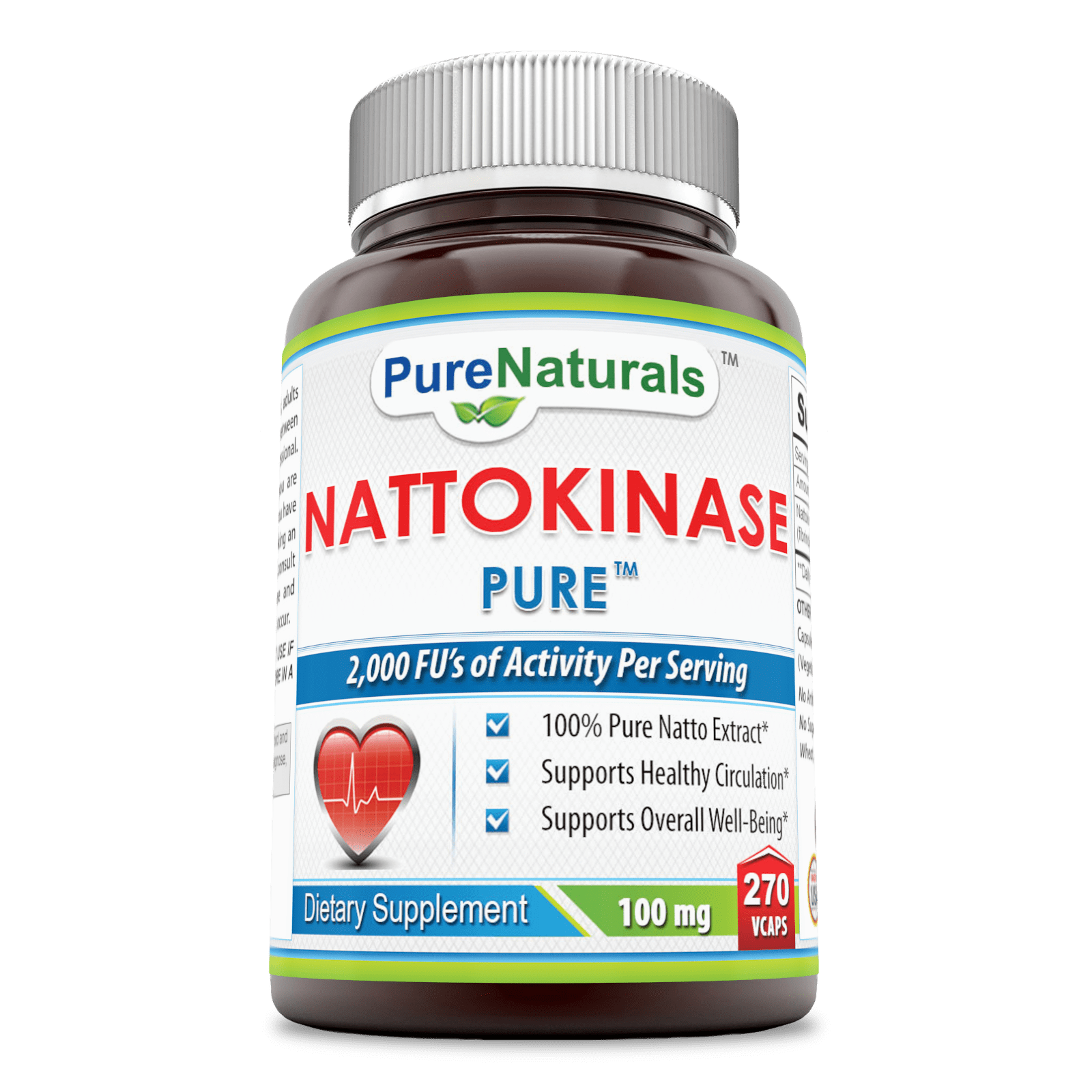 Pure Naturals Nattokinase 200 mg Per Serving 270 Veggie Capsules Supplement | 4000 FU Enzyme Activity | Non-GMO | Gluten Free | Ideal for Vegetarians