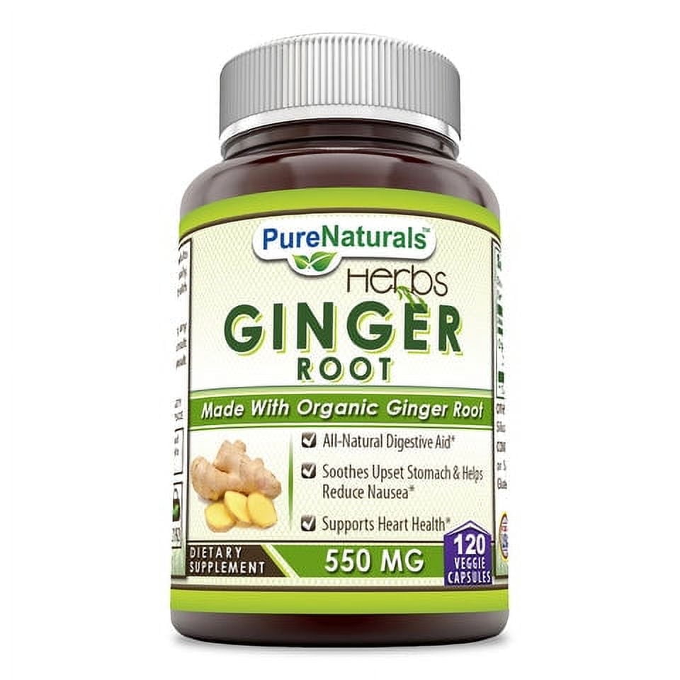 Pure Naturals Natural Ginger Root, 550 mg Per Serving, 120 Veggie Capsules,  Non-GMO, Gluten Free - Walmart.com, image size:960x960