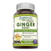 Pure Naturals Natural Ginger Root 550 mg Per Serving, 120 Veggie Capsules Supplement | Non-GMO | Gluten Free | Made in USA