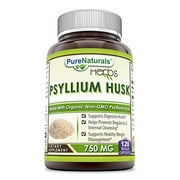 Pure Naturals Natural Psyllium Husk 750mg 120 Veggie Capsules Supplement | Non-GMO | Gluten Free | Made in USA | Suitable for Vegetarians