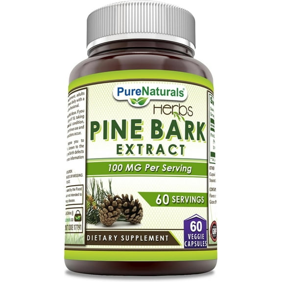 Pure Naturals Pine Bark Extract 100 Mg Per Serving 60 Veggie Capsules Supplement  | Non-GMO | Gluten Free | Made in USA