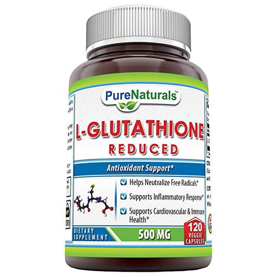 Pure Naturals Reduced L-Glutathione 500 Mg Per Serving 120 Veggie Capsules Supplement | Non-GMO | Gluten Free | Made in USA