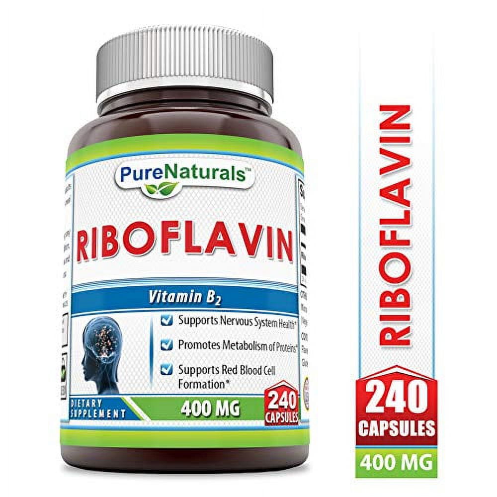 Pure Naturals Riboflavin 400 Mg, 240 Capsules -Supports Nervous System ...