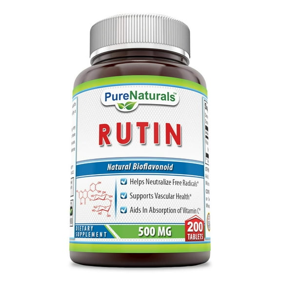 Pure Naturals Rutin 500 Mg Tablets (200 Count) (Non-GMO)- Helps Neutralize Free Radicals* Supports Vascular Health* Aids in Absorption of Vitamin C*
