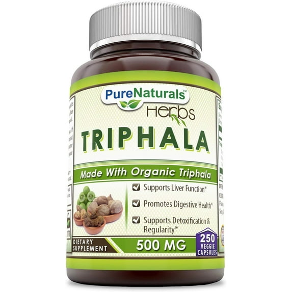 Pure Naturals Triphala 500 Mg Per Serving 250 Veggie Capsules Supplement | Non-GMO | Gluten Free | Made in USA
