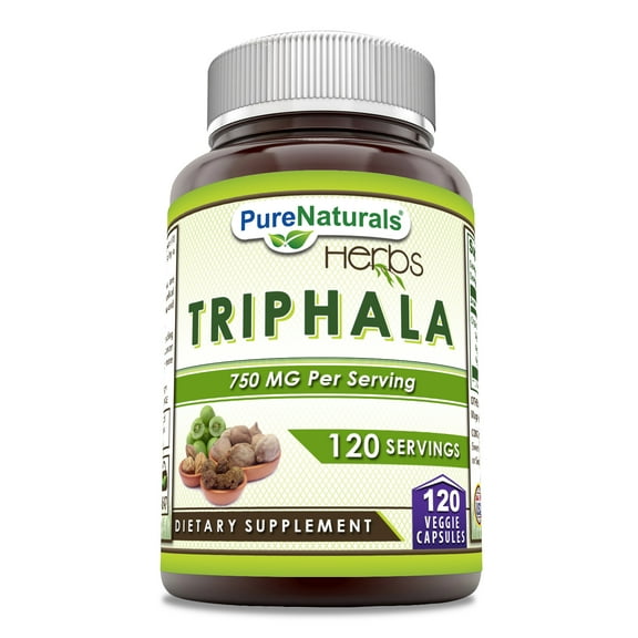 Pure Naturals Triphala (Made with Natural Triphala) 750 Mg 120 Veggie Capsules Supplement | Non-GMO | Gluten Free | Made in USA