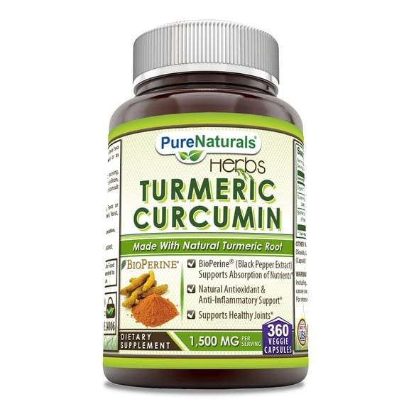 Pure Naturals Turmeric Curcumin Bioperine - 1500 Mg Per Serving, Veggie Capsules (360 Veggie Capsules)