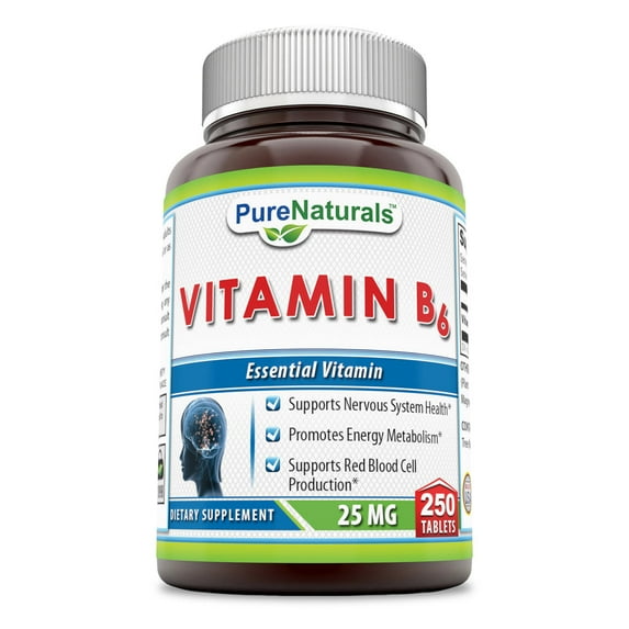 Pure Naturals Vitamin B6 Pyridoxine 25mg 250 Tablets Supplement | Non GMO | Gluten Free | Made in USA