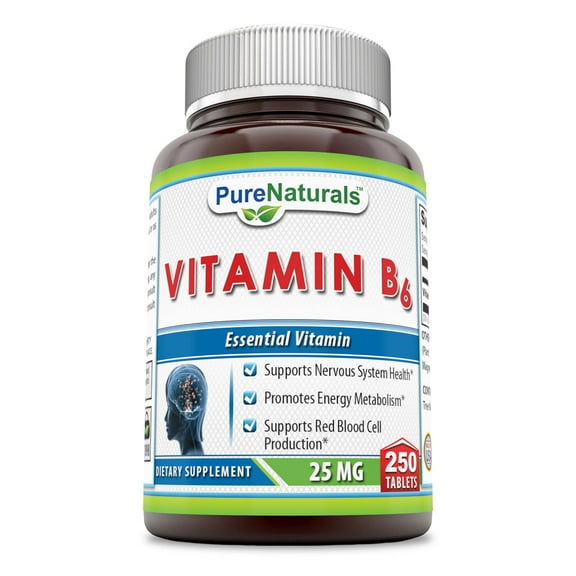 Pure Naturals Vitamin B6 Pyridoxine 25mg 250 Tablets Supplement | Non GMO | Gluten Free | Made in USA