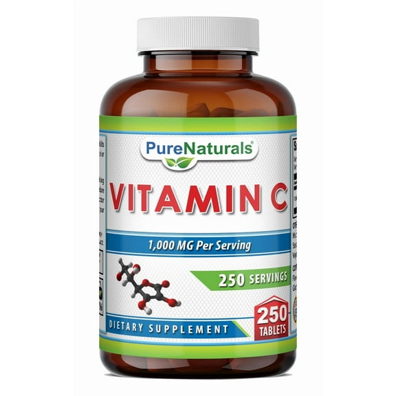 Pure Naturals Vitamin C 1000 Mg Per Serving 250 Tablets Supplement | Non-GMO | Gluten Free | Made in USA