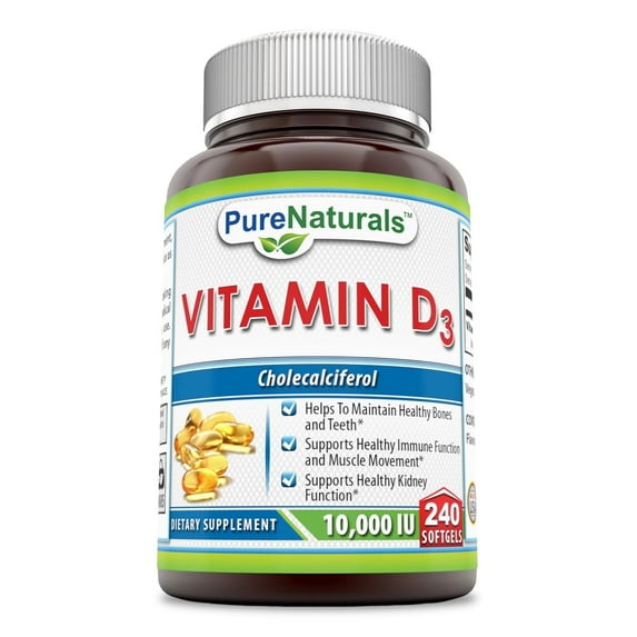 Pure Naturals Vitamin D3 Cholecalciferol 10,000 IU Per Serving 240 Softgels Supplement | Non-GMO | Gluten-Free |