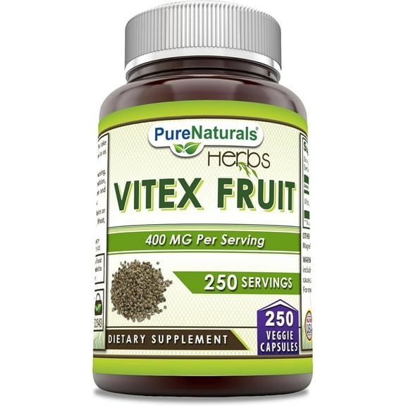 Pure Naturals Vitex Fruit 400mg 250 Capsules Supplement | Non-GMO | Gluten Free | Made in USA