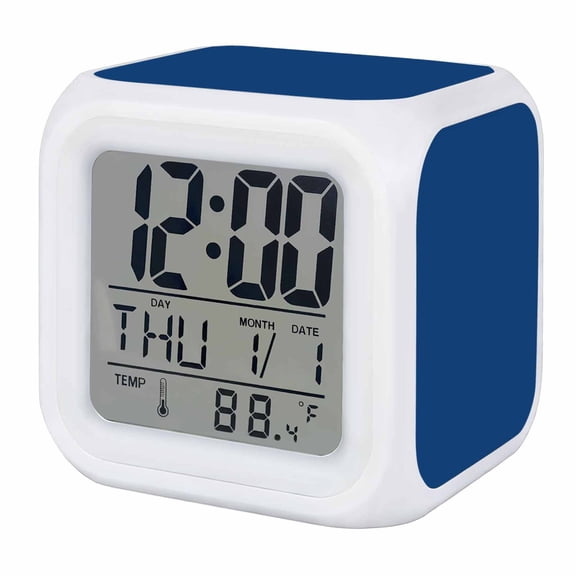 Pure Navy Blue Digital Alarm Clock for Bedrooms, Smart LED Alarm Clock with 7 Color Changing Night Light, Simple Solid Color Silent Wake Up Clocks for Sleep Study Cooking 3.2"x3.2"