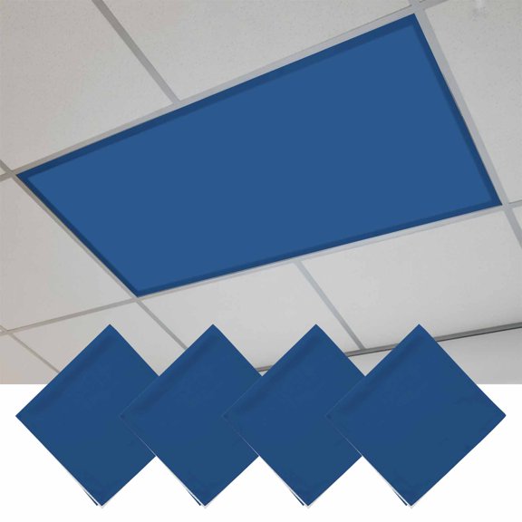 Pure Navy Blue Fluorescent Light Covers, Simple Solid Color Magnetic Light Covers for Ceiling Lights, Fluorescent Ceiling Shade Filters for Classroom Bedroom Office 4x2Ft x 4PCS