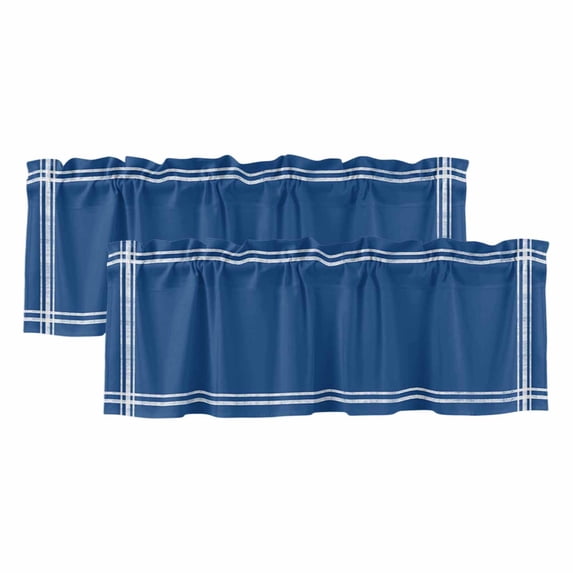 Pure Navy Blue Valances for Windows, Simple Solid Color Light Filtering Kitchen Curtains, Rod Pocket Window Valance Curtains for Living Room Bedroom, 42" W x 12" L, 2 Panels