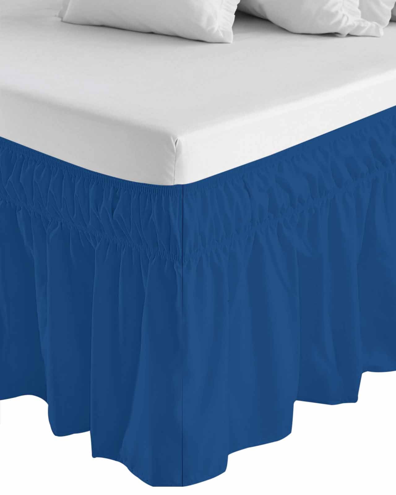 Pure Navy Blue Wrap Around Bed Skirts for Queen Bed 16" Drop, Bed Skirt with Adjustable Elastic Belt Dust Ruffle Bed Valance for Bedroom Hotel Luxury Simple Solid Color Bed Frame Cover