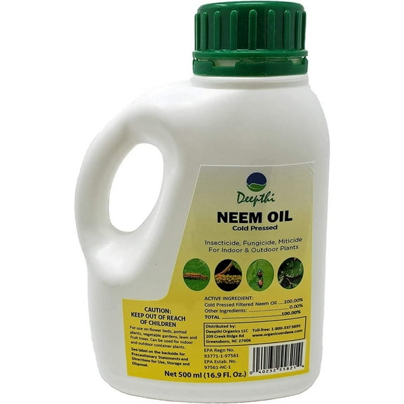Pure Neem Oil for Plants 16.9 Fl Oz (500 ml) Cold Pressed Natural Garden Spray Kills Aphids, Mites, Caterpillars, Beetles Insecticide & Fungicide for Indoor Outdoor Use