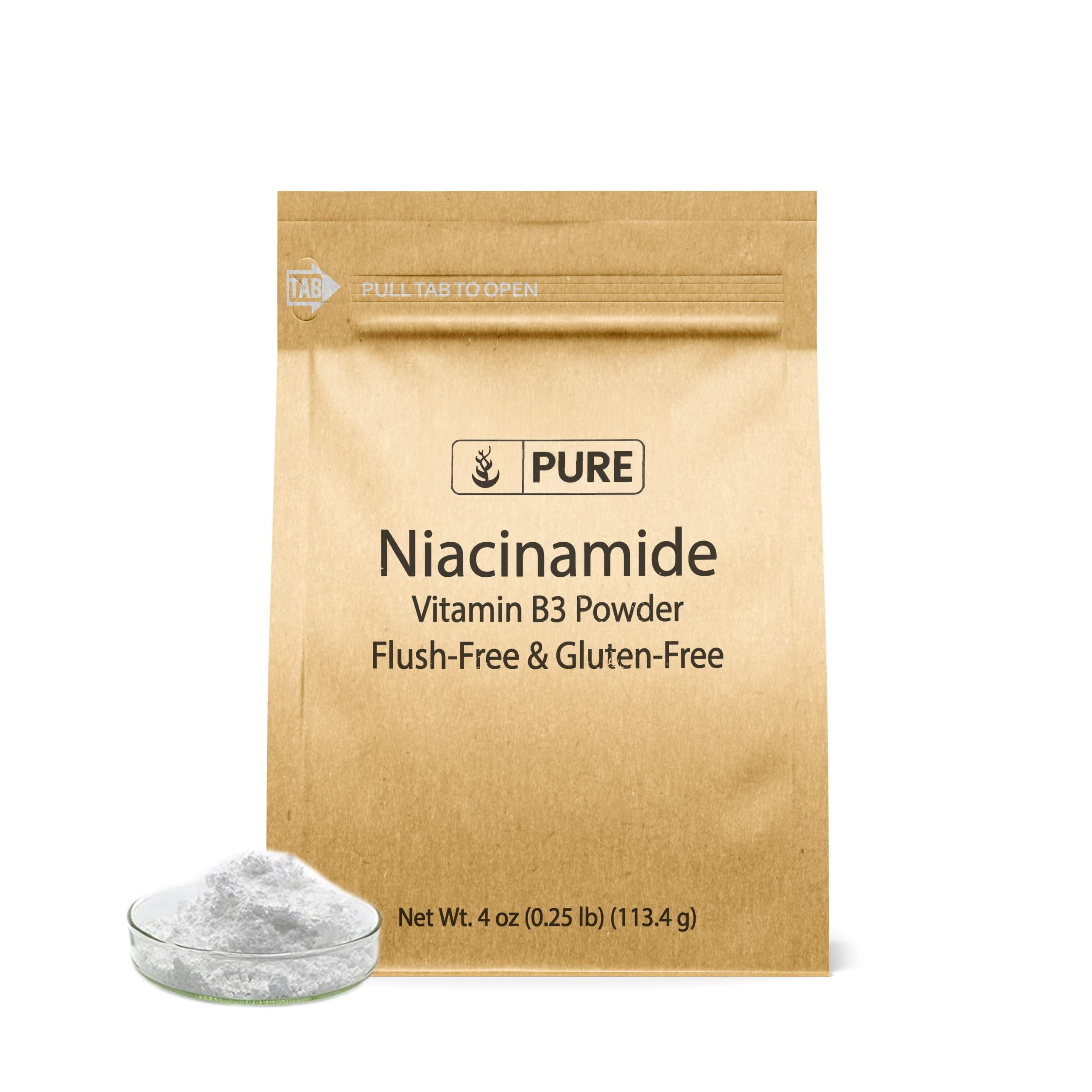 Pure Niacinamide (Vitamin B3) (4 oz) 100% Pure, Vegan & Gluten-Free, Flush-Free, Eco-Friendly Packaging