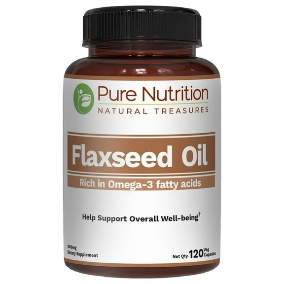 Pure Nutrition Flaxseed Oil 1000mg with Omega 3 6 9 I 120 Veg Caps | Naturally providing 500mg Alpha-Linolenic, 134 mg Linoleic, and 188mg Oleic Acid.