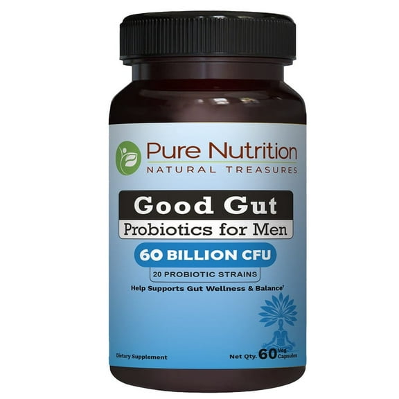 Pure Nutrition Good Gut Men's Probiotics 60 Billion CFU, 20 Strains | 60 Caps | Probiotics for Men with Organic Prebiotic Blend | Once Daily | NON GMO | Gluten Free