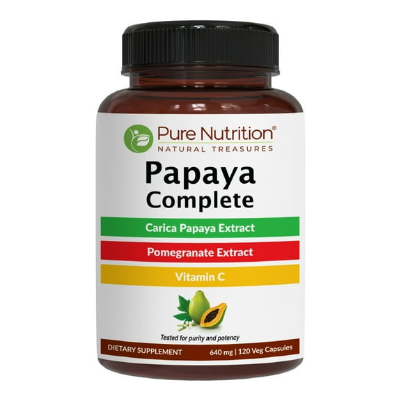 Pure Nutrition Papaya Complete 500mg Papaya Extract   Papaya Leaf Extract per Dose, 120 Papaya Capsules. Supports Platelets, Immunity & Digestion)