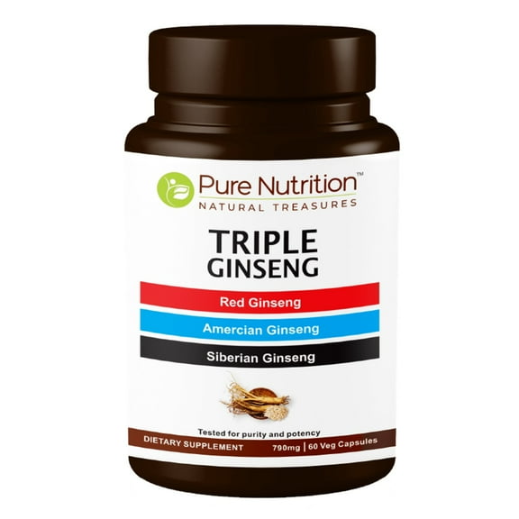 Pure Nutrition Triple Ginseng - Blend of Red Ginseng, American Ginseng and Siberian Ginseng 790mg - 60 Veg Caps