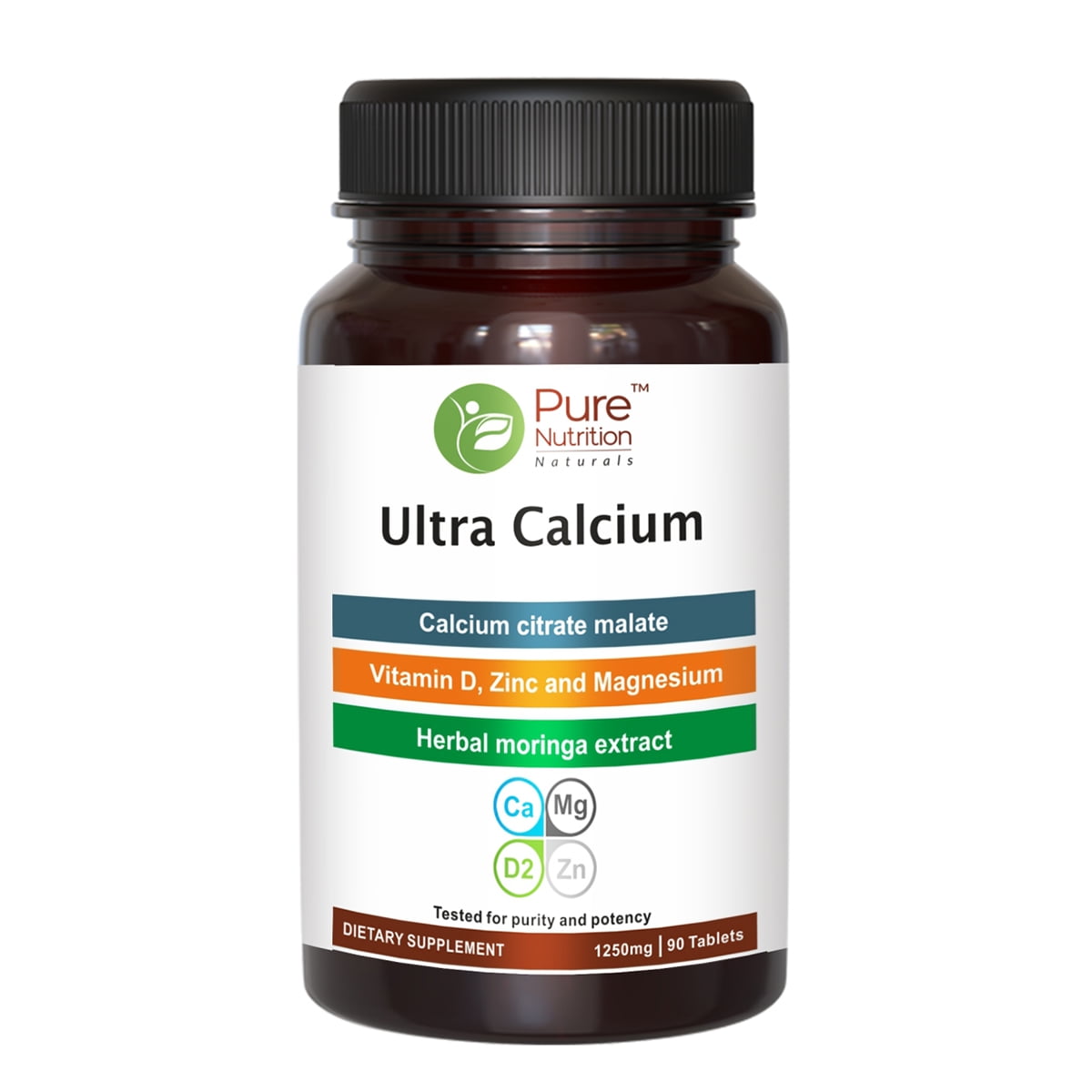 Pure Nutrition Ultra Calcium Citrate 1250 mg, 90 Count. Bone Health Supplement with Calcium Citrate Malate, Vitamin D, Magnesium and Zinc. Non-GMO | Gluten-Free