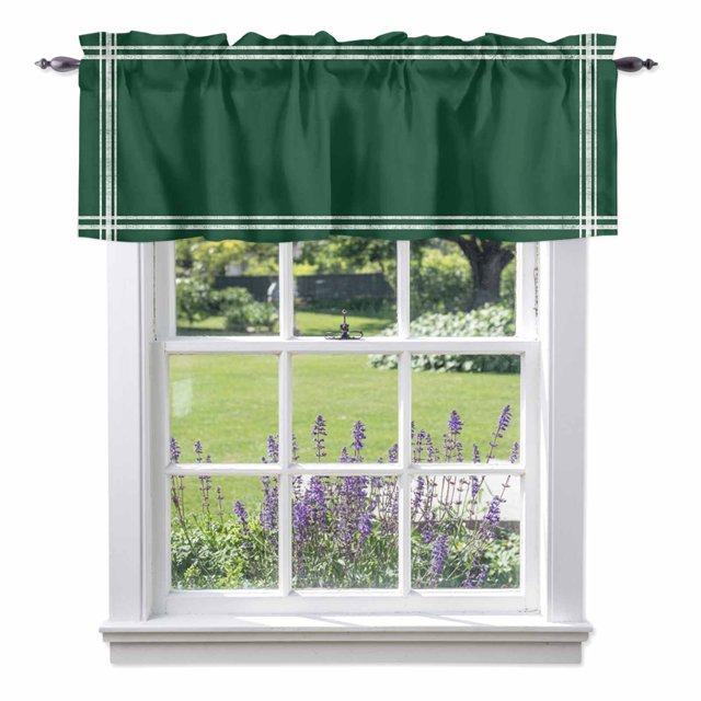 Pure Olive Green Kitchen Curtain Valances for Windows Farmhouse Short Curtains, Simple Solid Color Rod Pocket Valance Curtain for Bedroom Cafe Living Room 54"x18"