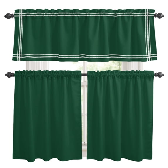 Pure Olive Green Kitchen Curtains, Kitchen Curtains and Valances Set of 3, Simple Solid Color Light Filtering Tailored Tier Curtain 24 Inch Length Drapes for Cafe Sink Bedroom