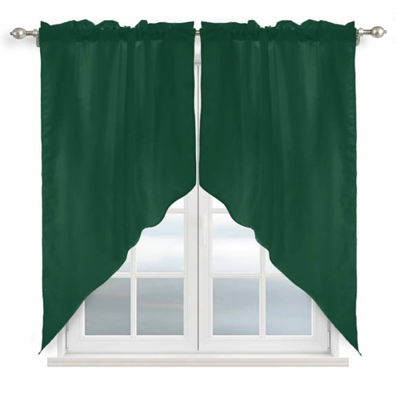 Pure Olive Green Kitchen Window Curtains, Swag Curtains Valance for Bedroom Living Room Bathroom, Simple Solid Color Rod Pocket Window Treatment Curtain Block Drapes 2 Panels 36"x63"