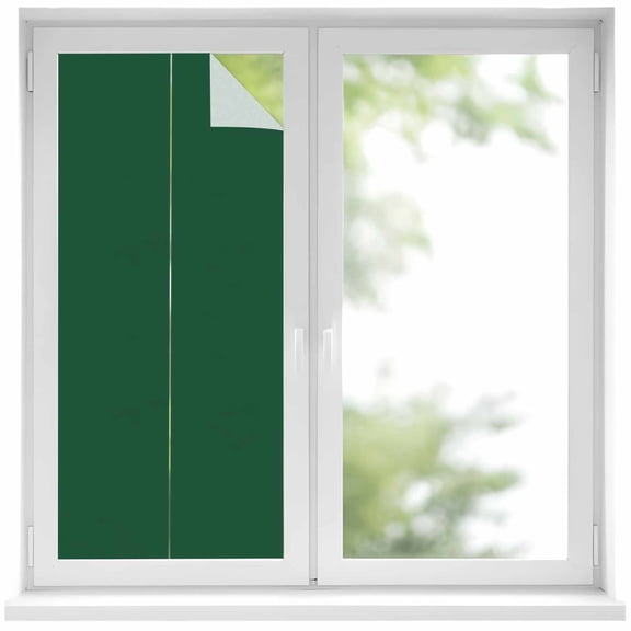 Pure Olive Green Window Privacy Film, Simple Solid Color Static Cling UV Sun Blocking Heat Control Window Tint Day and Night, Non-Adhesive Reusable One Way Windows Privacy Cover 17.7''x39.3''