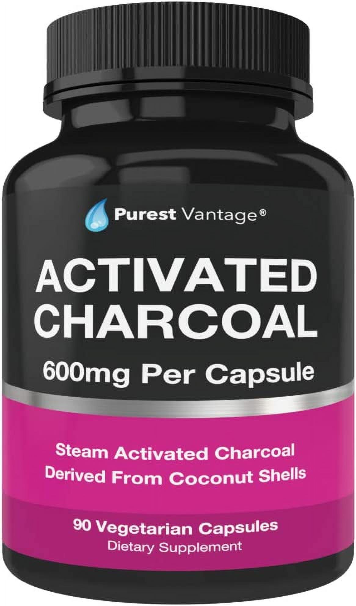 Pure Organic Activated Charcoal Capsules 600mg per Capsule, 90