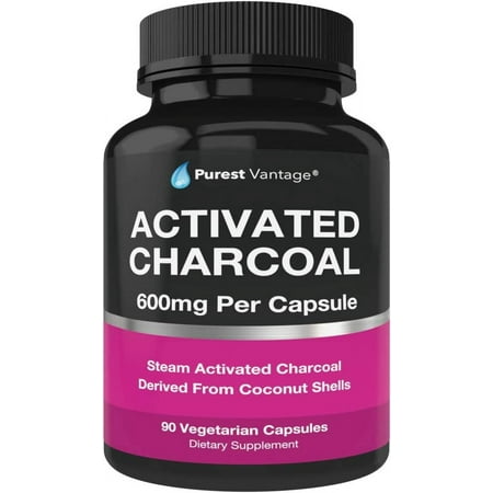 Pure Organic Activated Charcoal Capsules - 600mg per Capsule, 90 Vegetarian Capsules