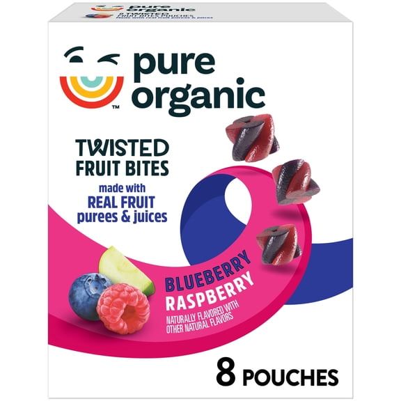Pure Organic Blueberry Raspberry Gluten-Free Twisted Fruit Bites, Kids Snacks, 8 Count